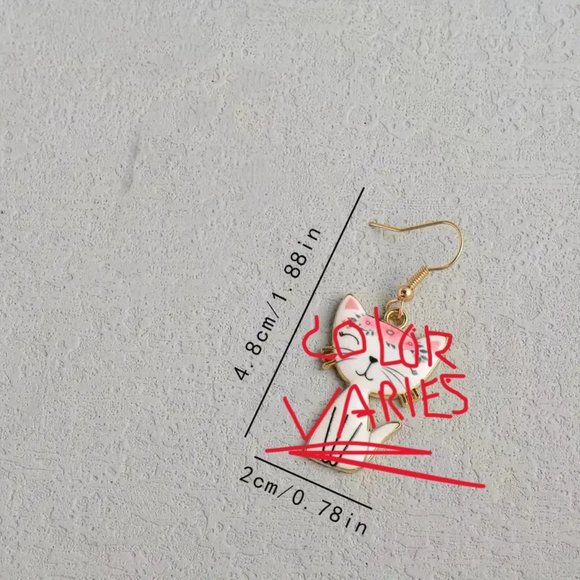 Earrings Cat Enamel Dangle Kitty Purple Drop Gold Art Mosaic Unique Trendy Cute - Picture 2 of 2